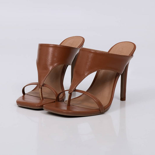 Carina - Tamanco Feminino Salto Alto Tiras Finas Caramelo