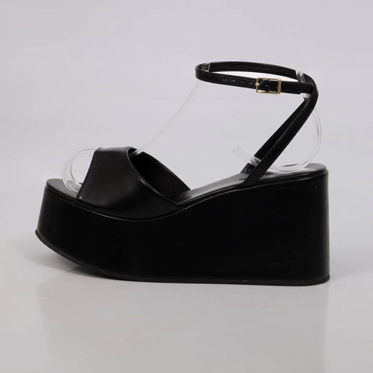 Betina - Sandália Feminina Plataforma Salto Anabela Preto