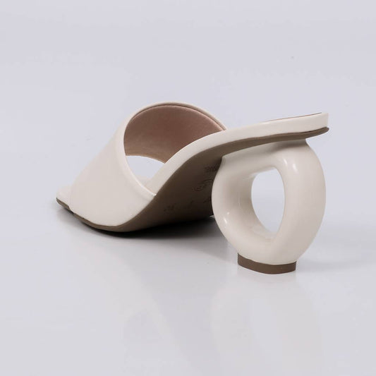 Elia - Tamanco Feminino Salto Escultural Redondo Off-white