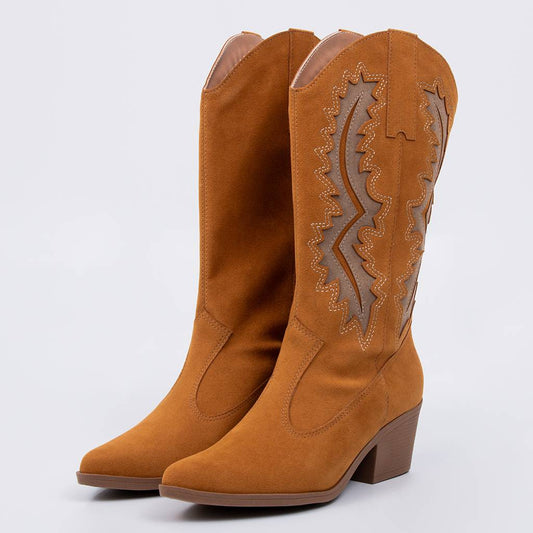 Duke - Bota Feminina Camurça con Bordado Country Marrom Caramelo