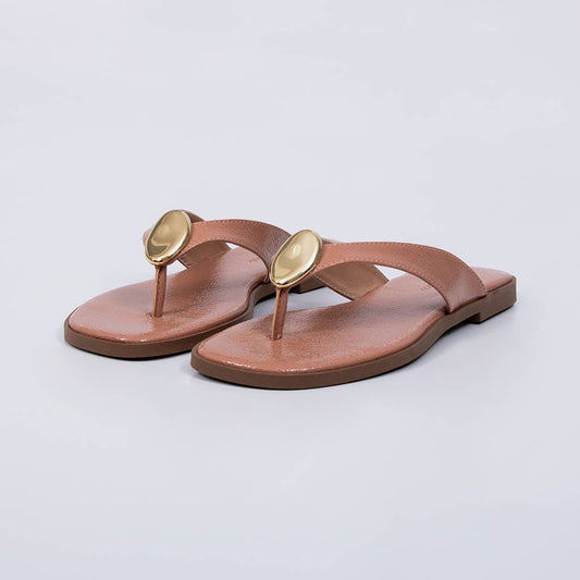Noronha -  Chinelo Flatform Feminino Aplicação Dourada Nude