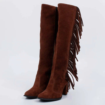 Copal - Bota Feminina Texana Cano Médio Franjas Camurça Marrom