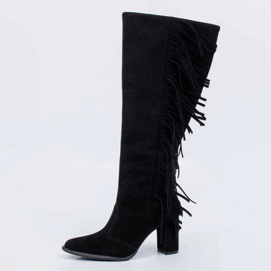 Copal - Bota Feminina Texana Cano Médio Franjas Camurça Preta