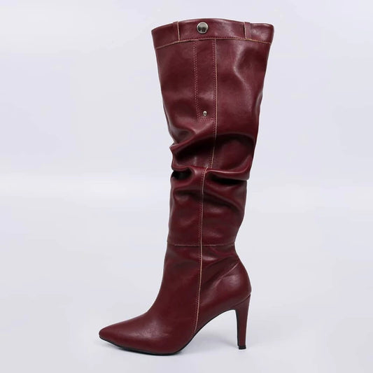 Madonna - Bota Feminina Aplicação Bico Fino Vermelho Marsala