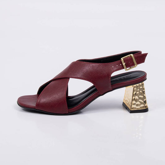 Austin - Sandália Feminina Tiras Salto Bloco Dourado Vermelho