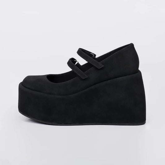 Lolita - Sapato Feminino Plataforma Camurça Bico Redondo Preto