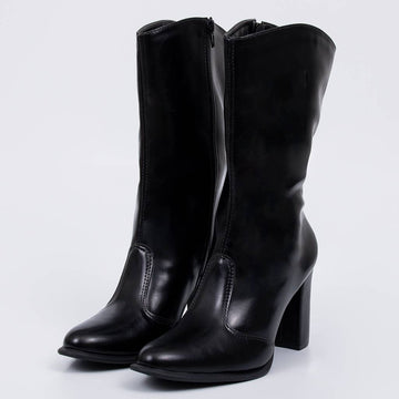 Coral - Bota Feminina Cano Médio Salto Bloco Bico Fino Preto