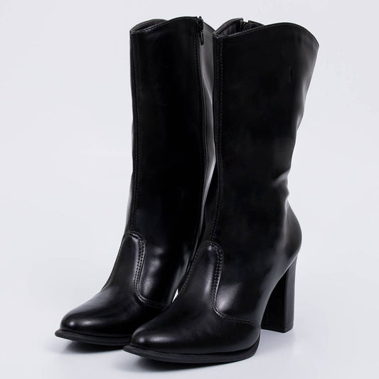 Coral - Bota Feminina Cano Médio Salto Bloco Bico Fino Preto