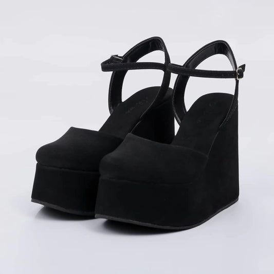 Lima - Sandália Feminina Anabela Camurça Fivela Preto