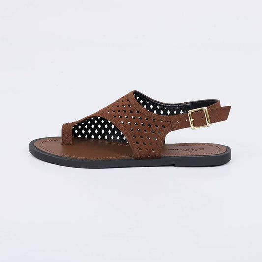 Eleven - Sandália Rasteira Feminina Vazado Fivela Marrom