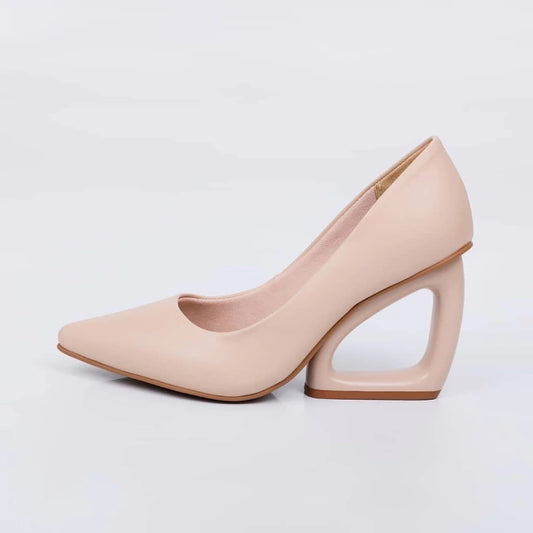 Dara - Scarpin Feminino Salto Geométrico Bico Bege