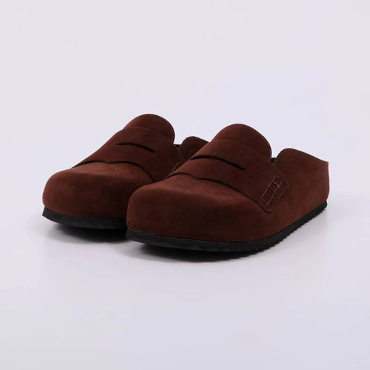 Noemi - Sapato Feminino Flat Fechado Camurça Marrom Escuro