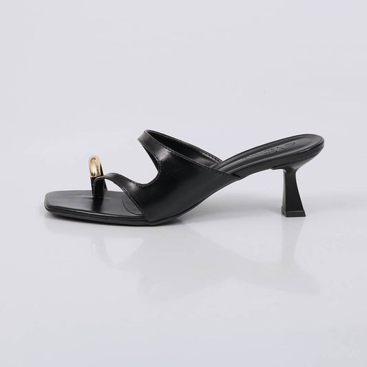 Leblon - Tamanco Feminino Salto Detalhe Dourado Preto