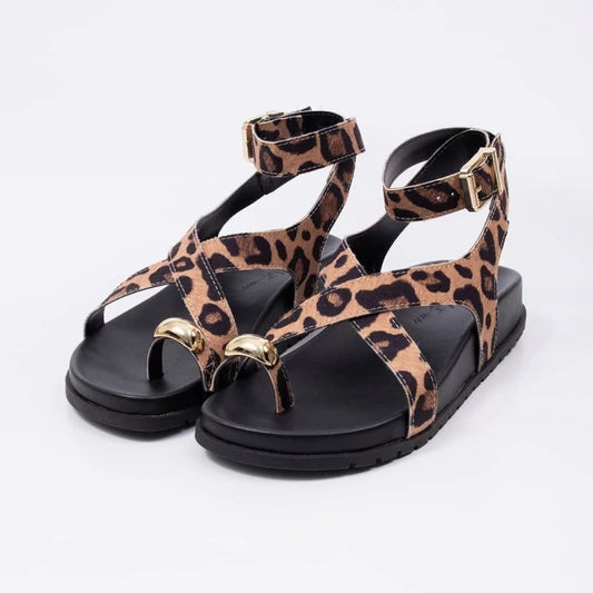 Glam - Sandália Papete Feminina Tiras Médias Aplicação Fivela Onça