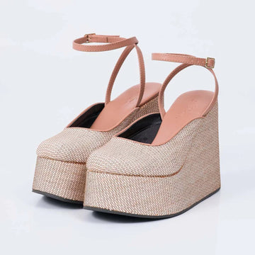 Savanna - Sandália Feminina Anabela Trançado Tira Nude