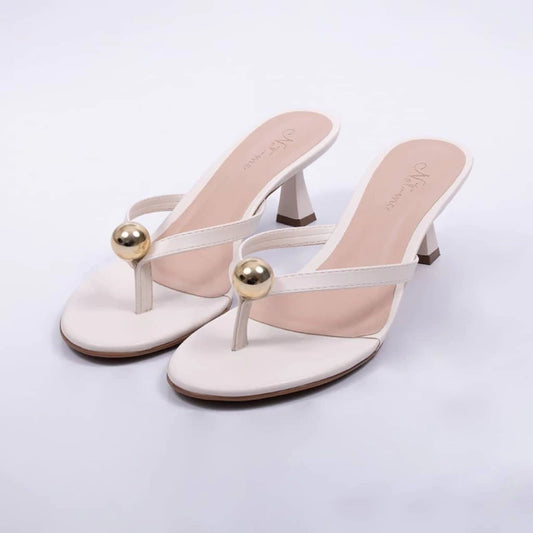 Mel - Tamanco Feminino Bico Redondo Aplicação Off-White