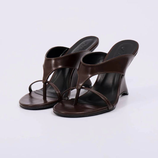 Stela - Tamanco Feminino Salto Anabela Marrom Escuro