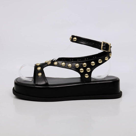 Isabel - Papete Feminina Flatform Tachas Metálicas Preto