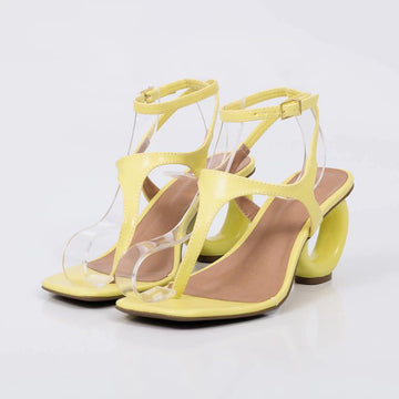 Chicago - Sandália Feminina Salto Escultural Tiras Amarelo