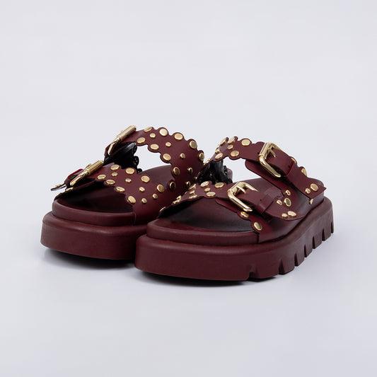 Nolita - Papete Flatform Fivelas e Tachas Douradas Vermelho