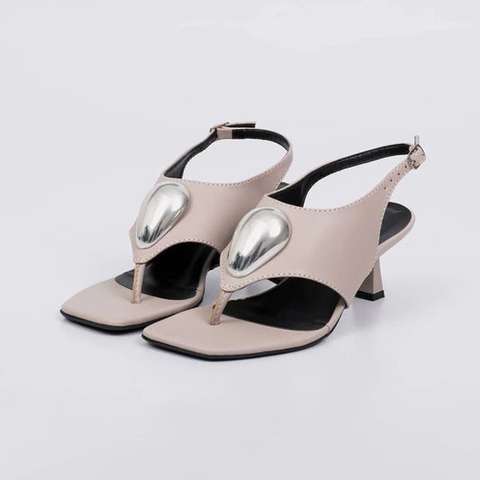 Recife - Tamanco Feminino Bico Quadrado Slingback Cinza