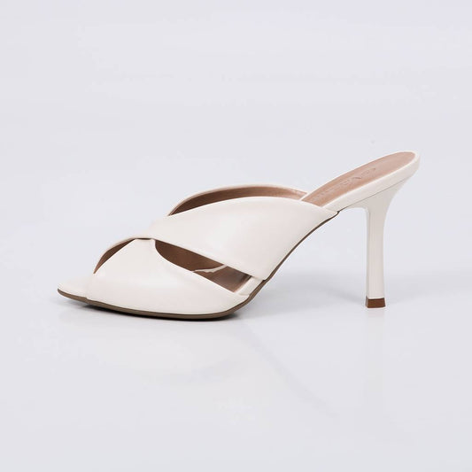 Canes - Tamanco Feminino Salto Alto Tiras Cruzadas Off-white