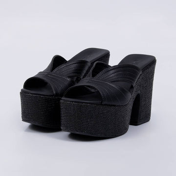 Duna - Tamanco Feminino Meia Pata Palha Tiras Preto