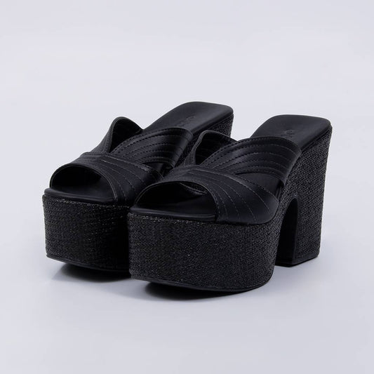 Duna - Tamanco Feminino Meia Pata Palha Tiras Preto