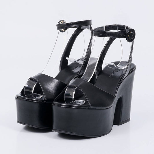 Celine - Sandália Feminina Plataforma Salto Bloco Alto Preto