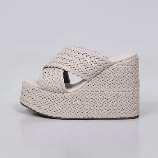 Dubai - Tamanco Anabela Feminino Plataforma Trançado Off-white