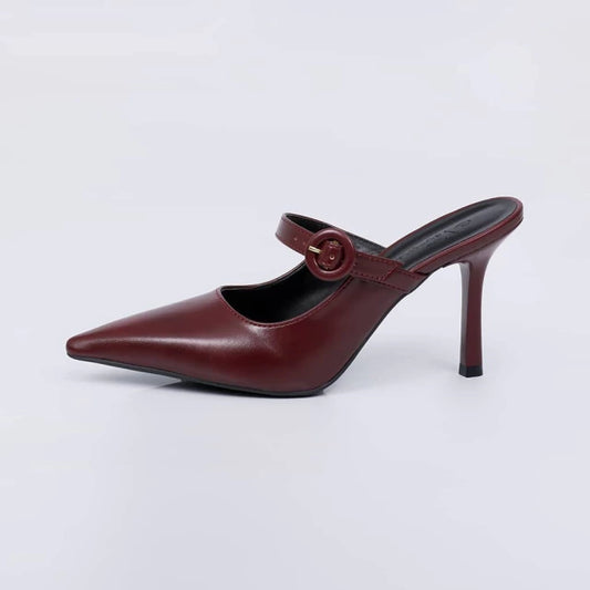 Soho - Mule Feminino Bico Fino Salto Alto Tira Central Vermelho