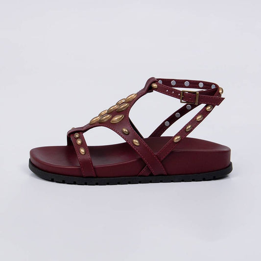 Ágata - Papete Feminina Anatômica Tachas Douradas Fivela Vermelho