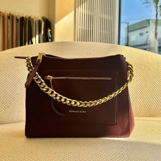 Morgana - Bolsa Feminina Tiracolo Corrente Dourada Roxo Vinho