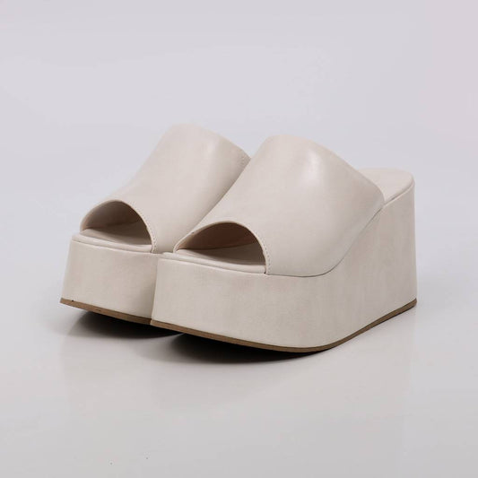 Upper - Tamanco Feminino Plataforma Alta Bico Redondo Off-white