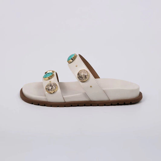 Leona - Papete Feminina Anatômica Aplicações Pedras Off-white