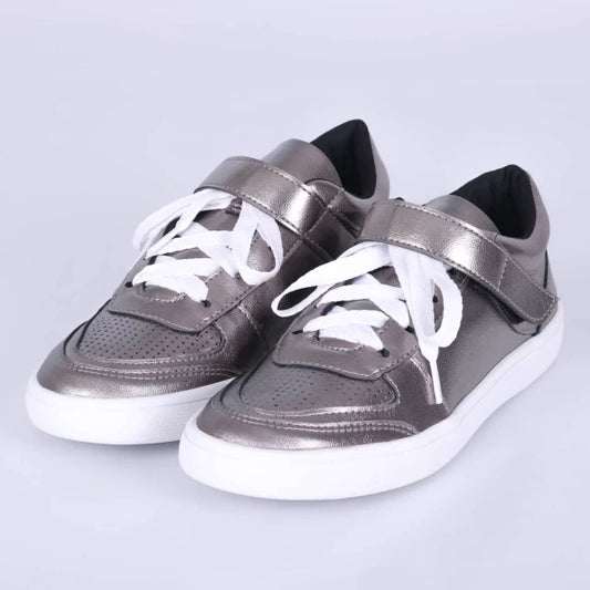 Mia - Tênis Feminino Cadarço Velcro Prata Velho