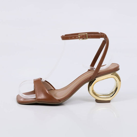 Egito - Tamanco Feminina Salto Redondo Tiras Finas Caramelo