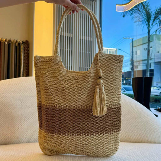 Laguna - Bolsa em Palha Natural com Alça Dupla Off-white/Marrom