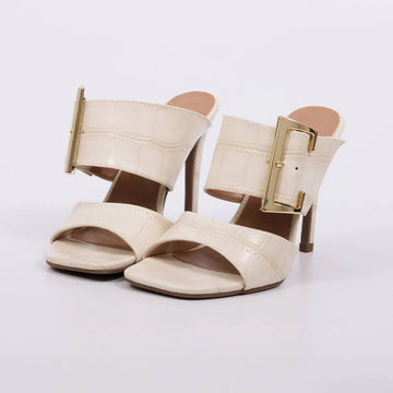 Zury - Tamanco Elegante Feminino Salto Alto Mule Fivela Off White