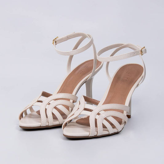 Ambar - Sandália Feminina Salto Fino Tiras Cruzadas Off-white