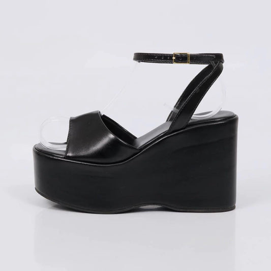 Mônaco - Sandália Feminina Plataforma Meia Pata Fivela Preto