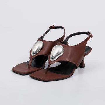 Recife - Tamanco Feminino Bico Quadrado Slingback Marrom
