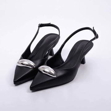Milano - Scarpin Feminino Bico Fino Aplicação Slingback Preto