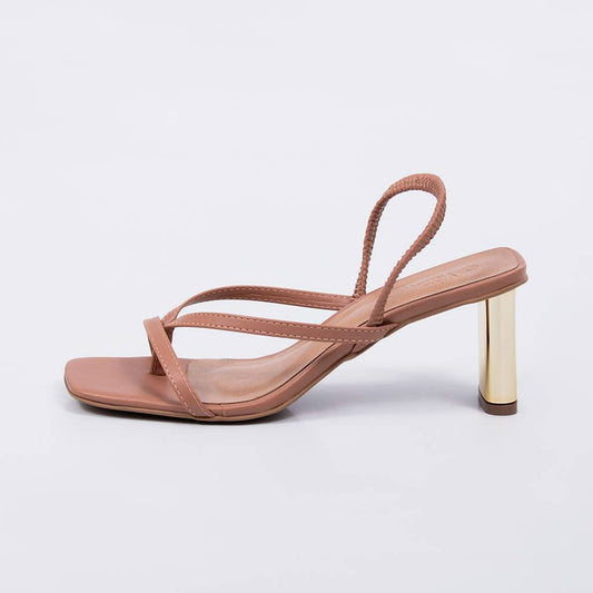 Montreal - Sandália Feminina Tiras Finas Salto Dourado Marrom