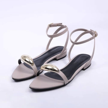 Valence - Sandália Rasteira Feminina Bico Folha Aplicação Cinza