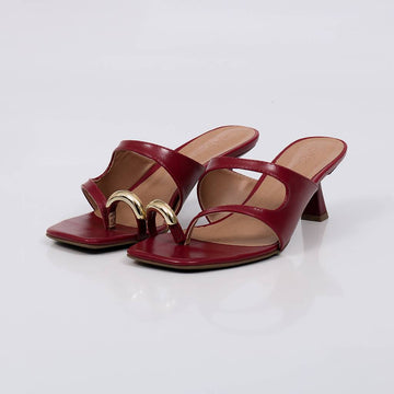 Leblon - Tamanco Feminino Salto Detalhe Dourado Vinho