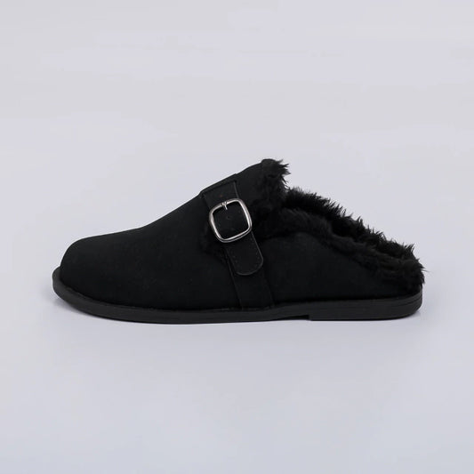 Firenze - Clog Feminino Peluciado Com Fivela Preto