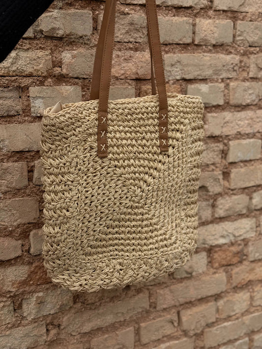 Duna - Bolsa Feminina Palha Trançada Alça Dupla Bege