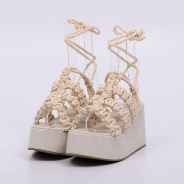 Cherri - Sandália Plataforma Alta Amarração Corda Off-white