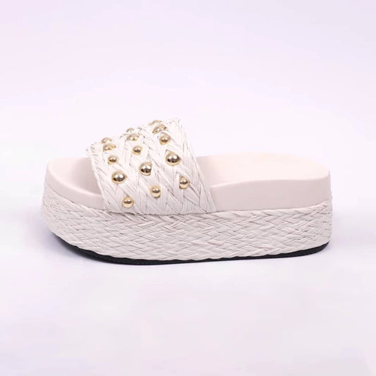 Mônaco - Chinelo Feminino Flatform Com Aplicação Palha Off-White